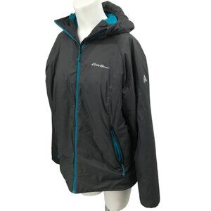 Eddie Bauer First Ascent Gray Goose Down Hooded Jacket Size L Pockets Outdoor